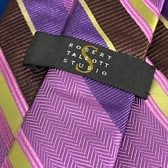 Robert Talbott Studio Stripe Silk Mens Tie Purple Green Pink Brown Necktie USA
